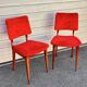 Pair of vintage wooden chairs with red fabric – 1960s/70s