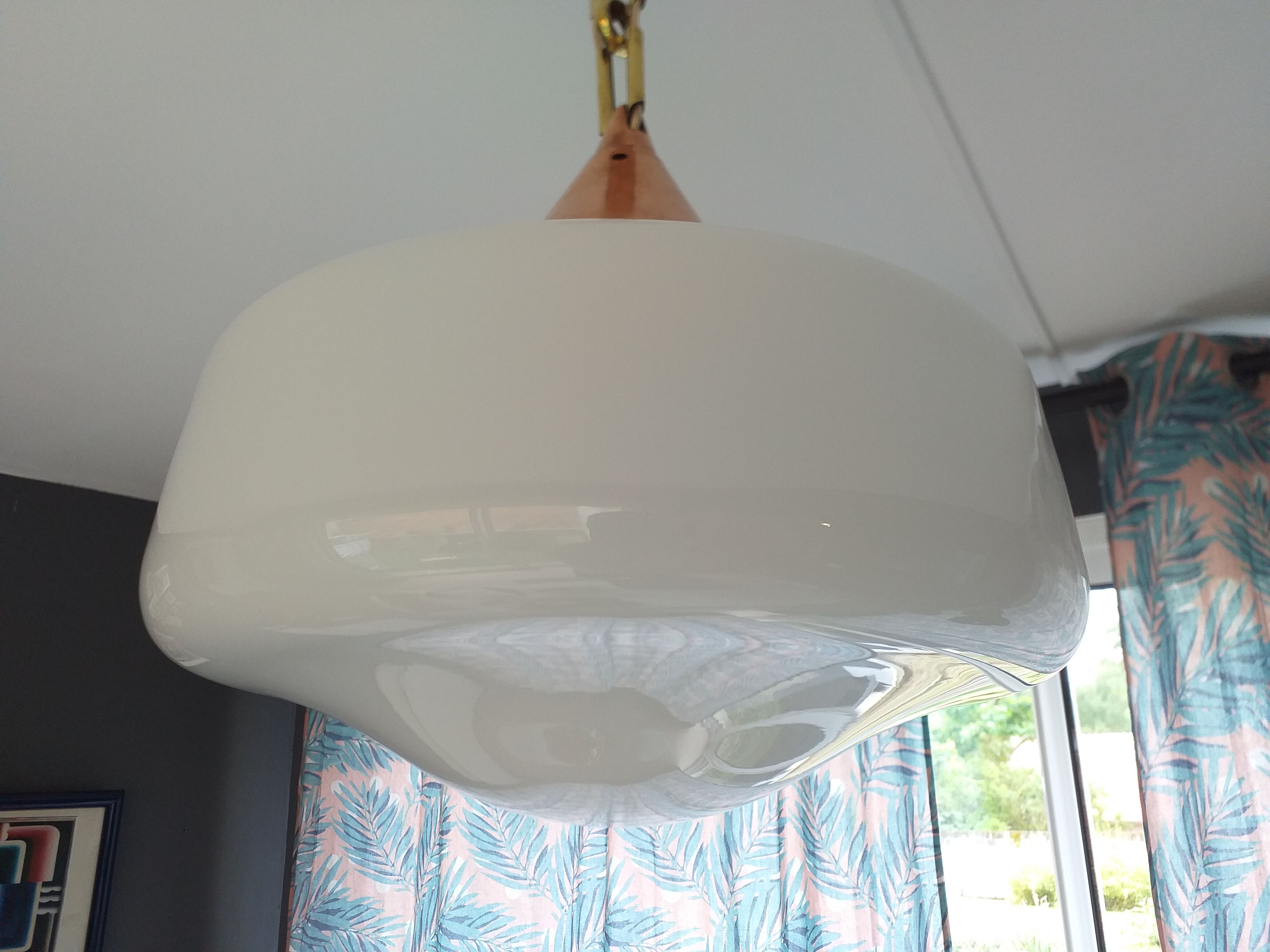 Old copper and opaline chandelier