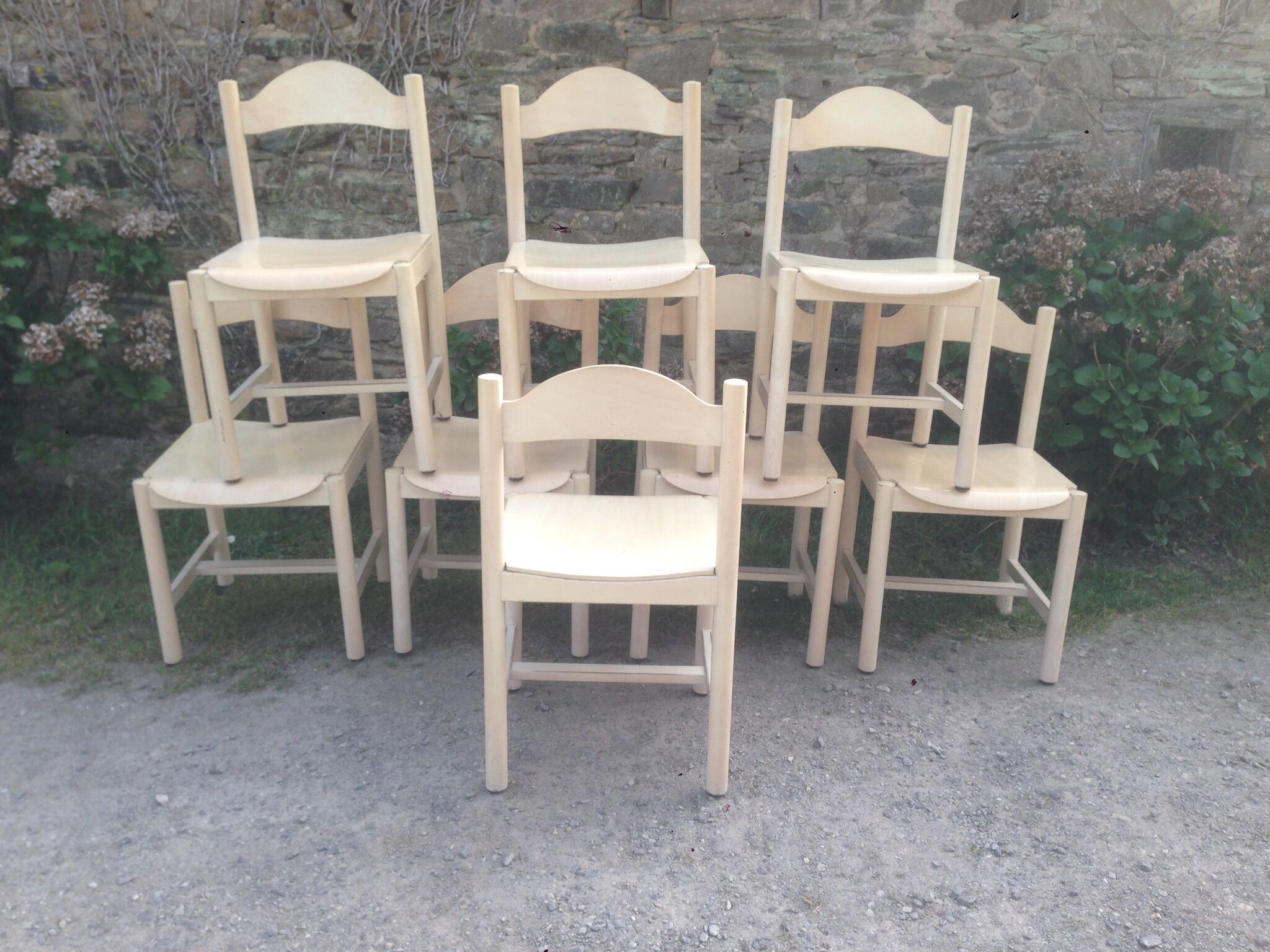 Original white lace-up vintage chairs (series of 8) stamp manufacturer L E 1995