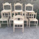 Original white lace-up vintage chairs (series of 8) stamp manufacturer L E 1995