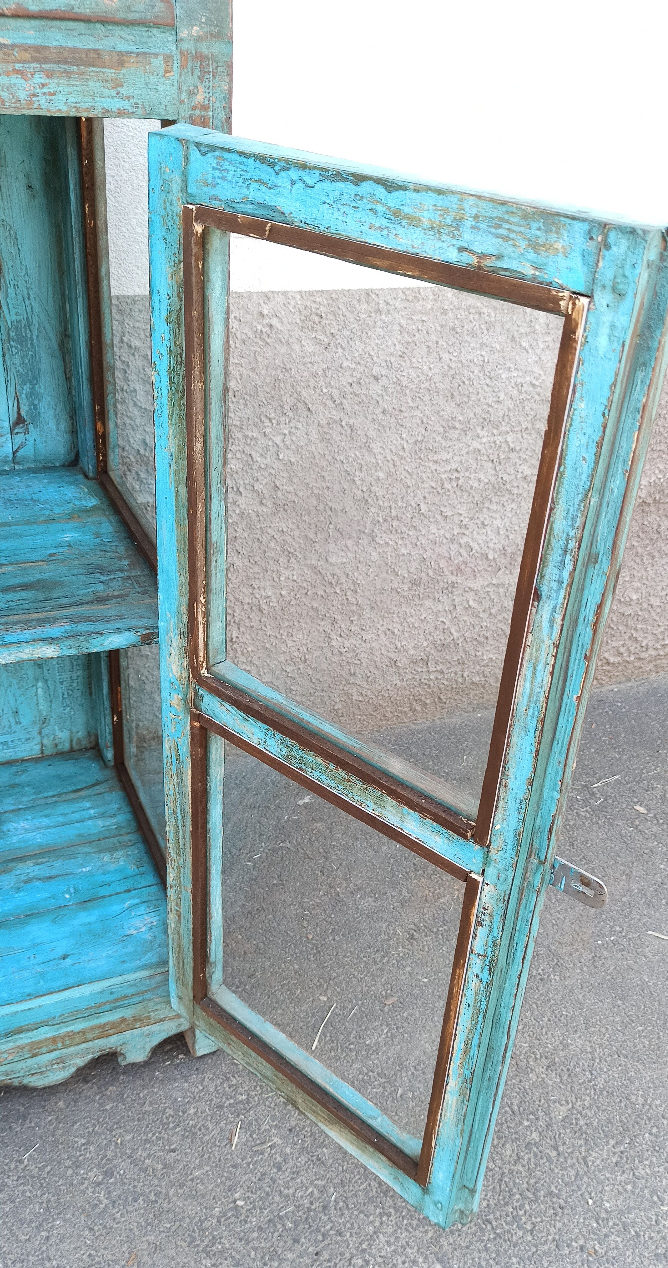 Blue wooden showcase