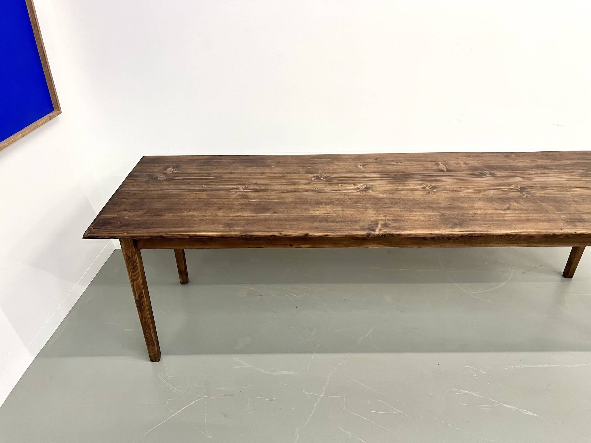 Large solid pine farmhouse table with spindle legs