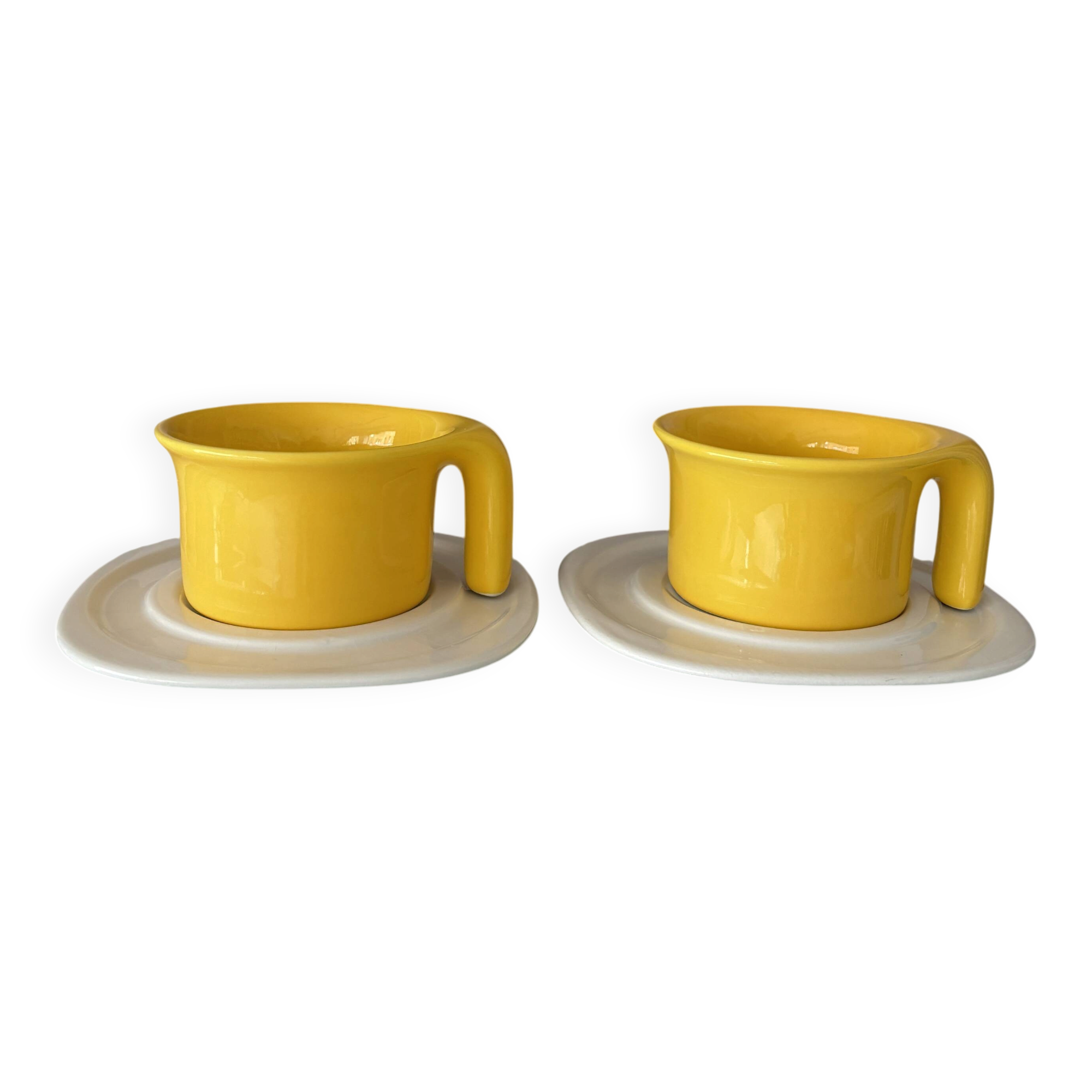 Pair of Jean Fasseaux Ceramic Coffee Cups with Saucers – Belgium, 1970s