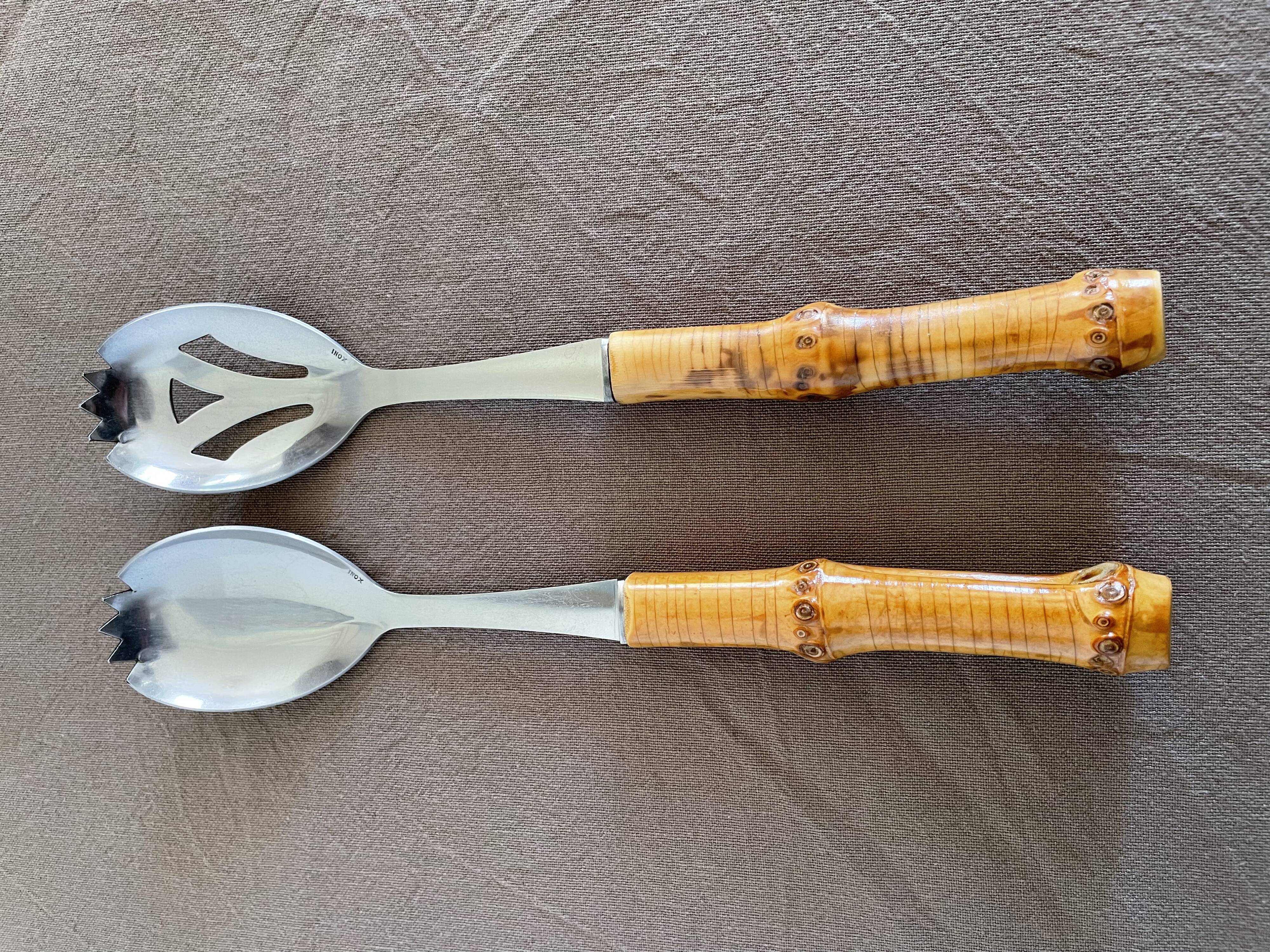 Salad servers with bamboo handles