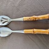 Salad servers with bamboo handles