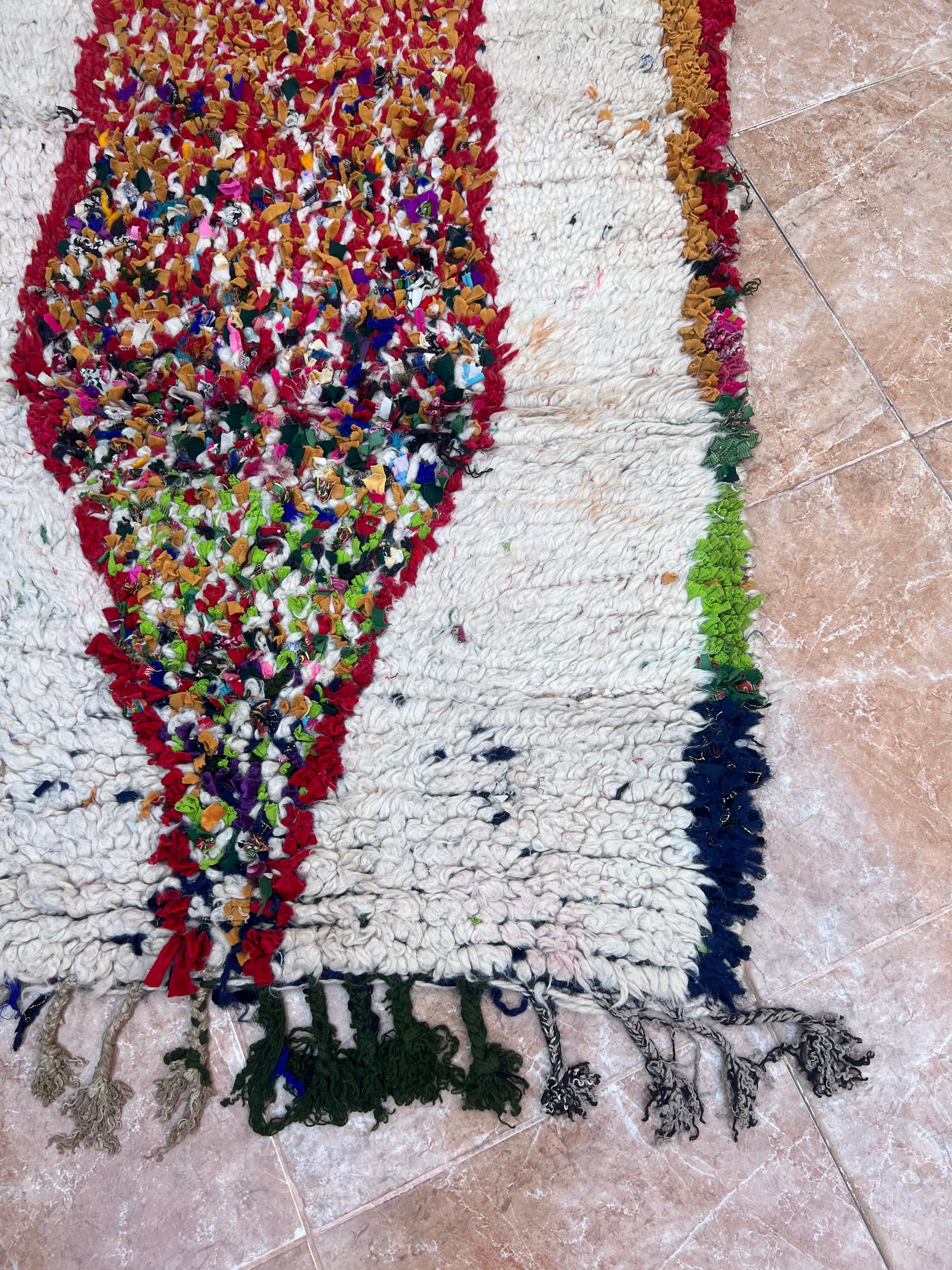 Vintage Boujaad wool table runner: red and black Moroccan rug.