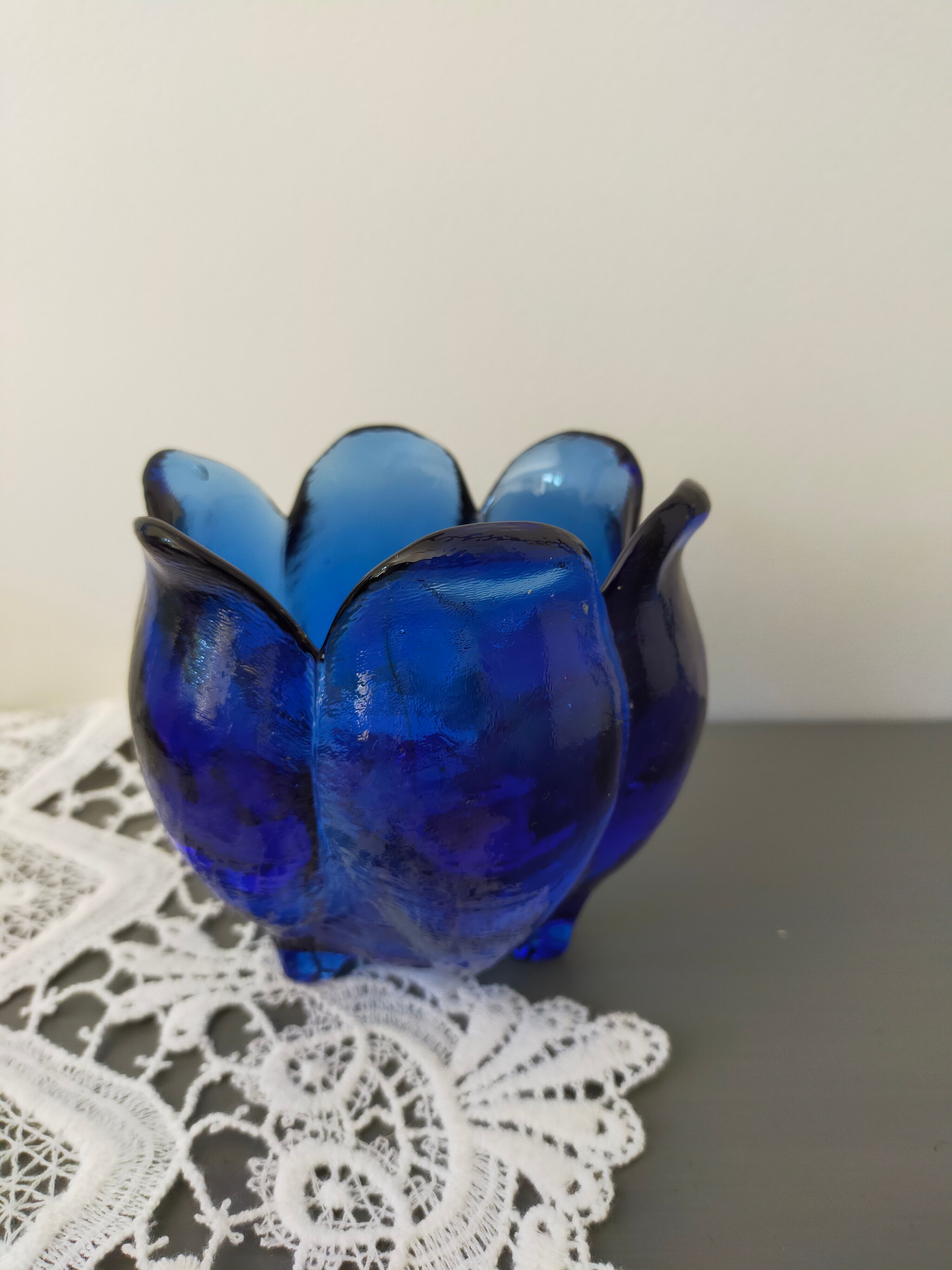 Cobalt blue molded glass vase shaped ball corolla vintage from the 60s