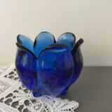 Cobalt blue molded glass vase shaped ball corolla vintage from the 60s