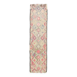 3x12 Pink & Beige Geometric Kilim Runner Rug, 94x378Cm