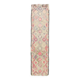 Tapis coureur géométrique kilim rose et beige 3x12, 94x378 cm