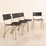 4 Italian black leather chairs from the 80s