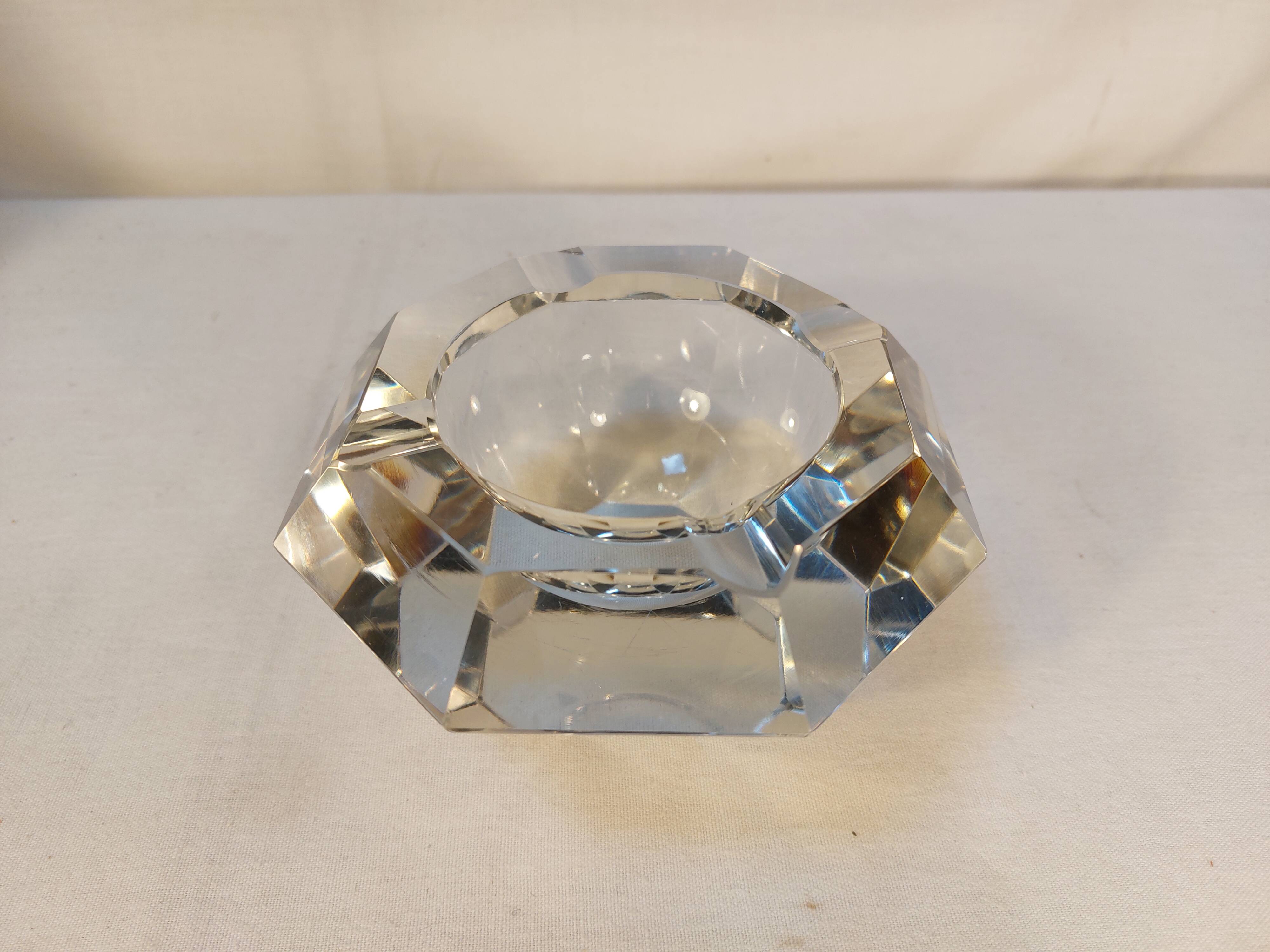 High octagonal diamond ashtray in solid crystal Flavio Poli style - 1970s