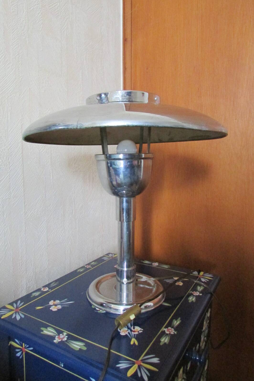Vintage chrome mushroom lamp, industrial style