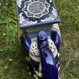 Elephant stool in glazed ceramic in cobalt blue and ivory colors