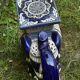 Elephant stool in glazed ceramic in cobalt blue and ivory colors
