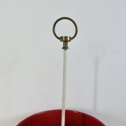 Porte parapluies, pied tulipe, tôle émaillée et laiton, 1950