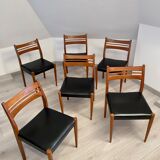 Lot 6 Scandinavian chairs year 60/70 beech and imitation leather