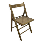 Chaise pliante en bois et cannage vintage