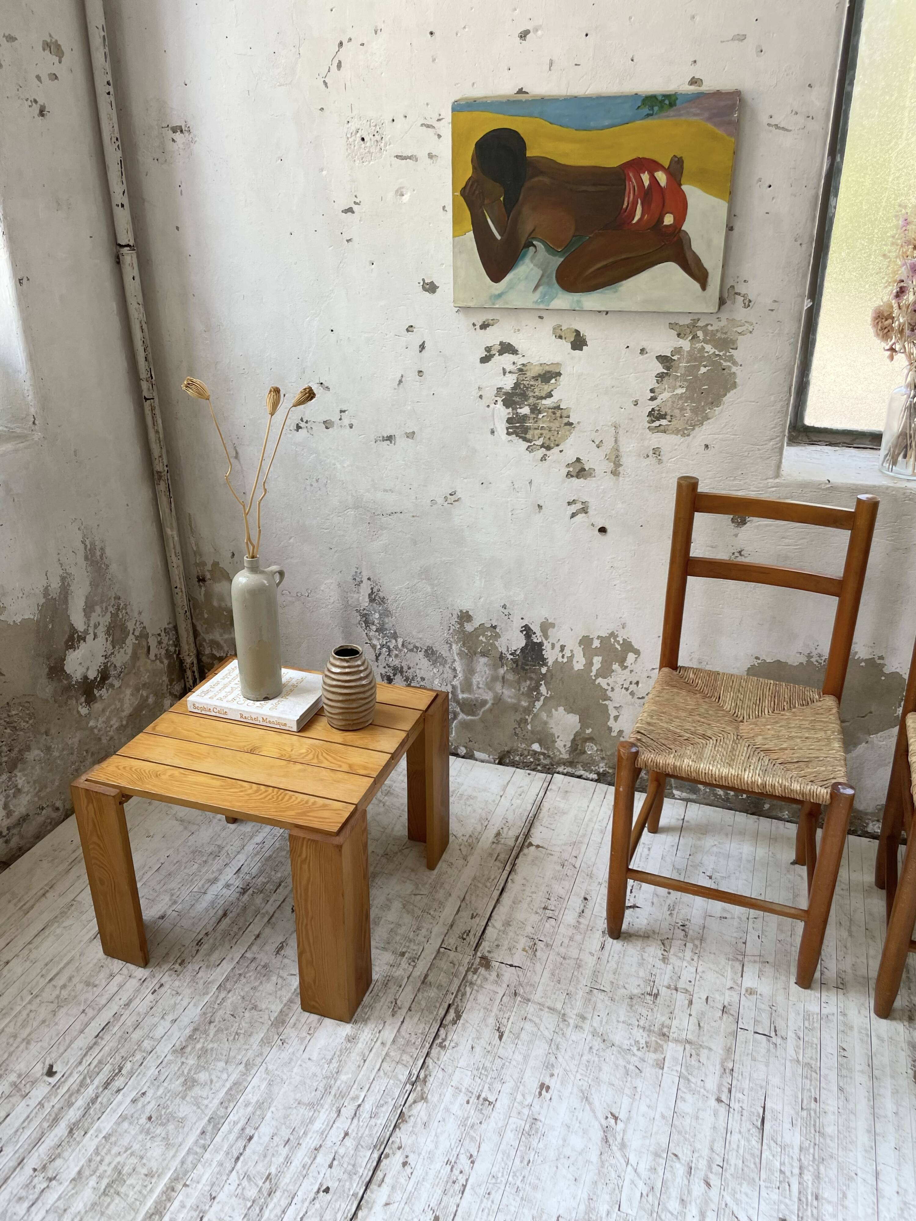 Square pine coffee table from the 70s revival