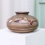 Beige Ceramic Vase by Cianciolo Noma Messina, 1960s Mid-Century Signed Italian Studio Vase