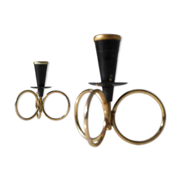 Mid-century modern metal candlestick holders by Gunnar Ander for Ystad Metal, Sweden, set of 2