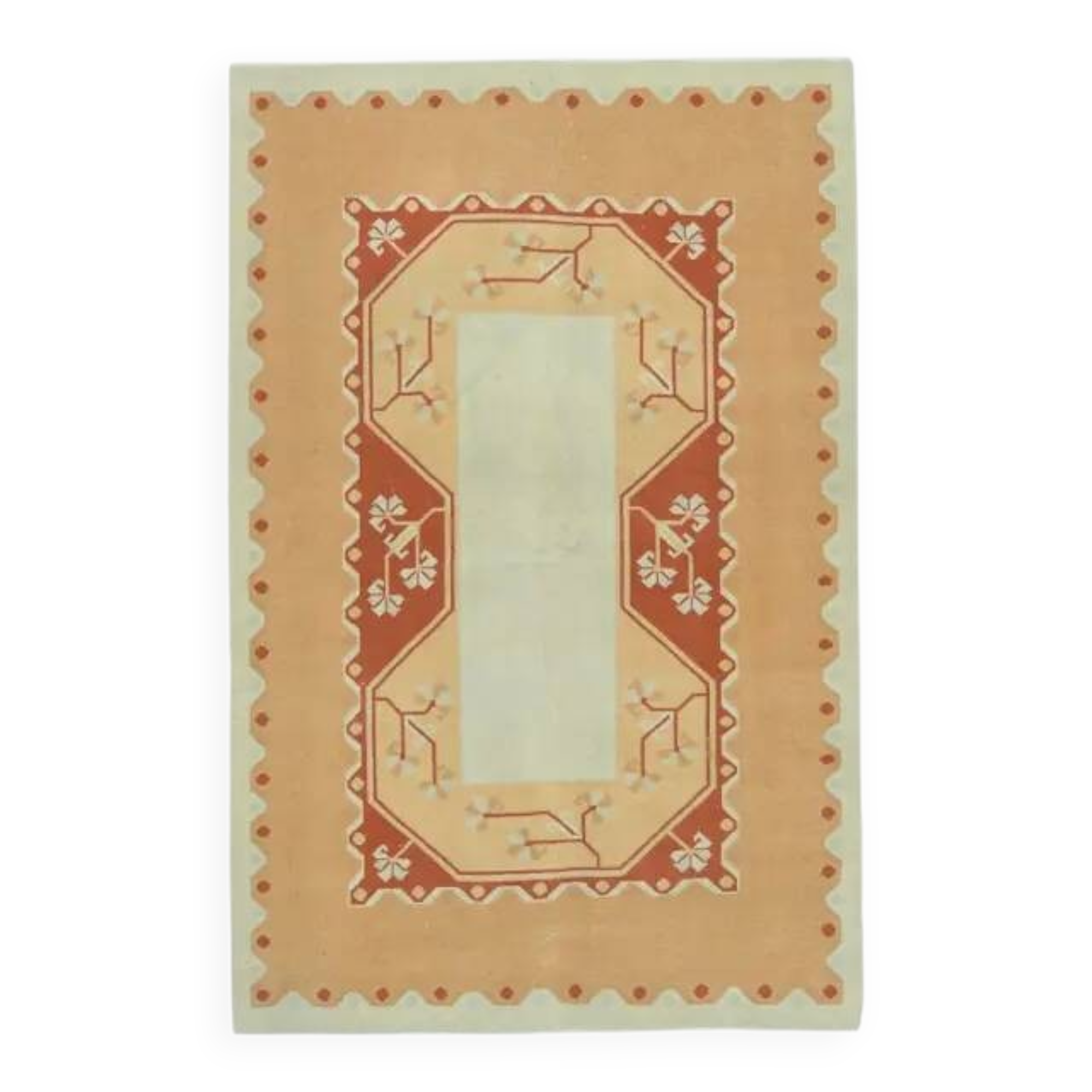 1970s Vintage Turkish Oushak Handmade Wool Cotton Orange Area Rug  116x178
