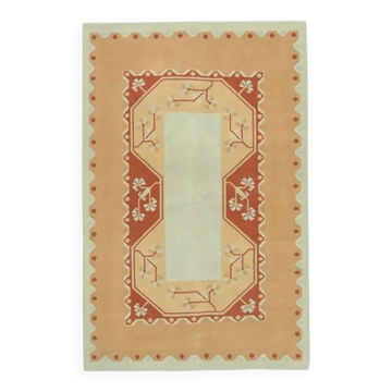 1970s Vintage Turkish Oushak Handmade Wool Cotton Orange Area Rug  116x178