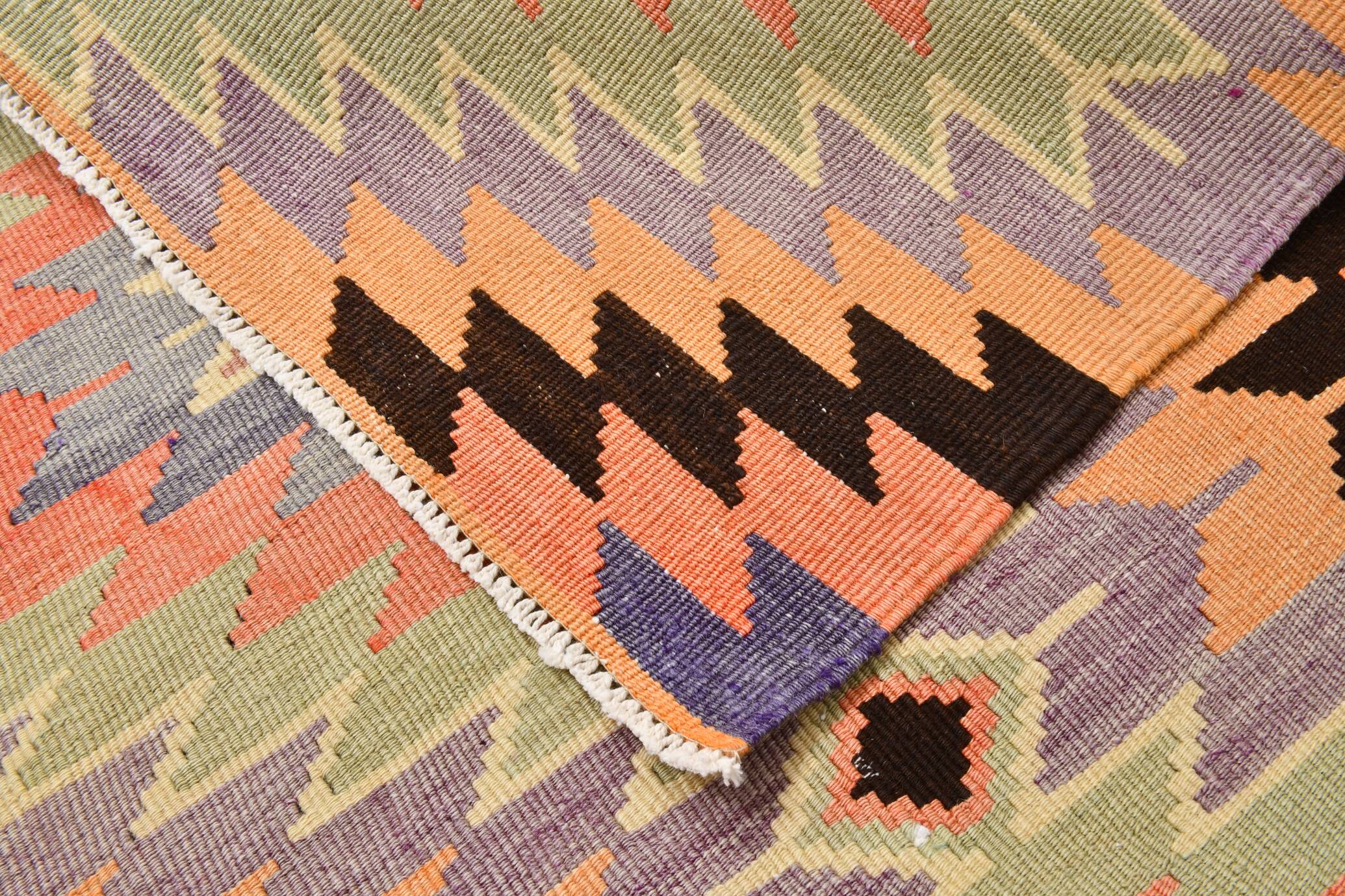 6x10 Green & Light Orange Tribal Large Kilim Area Rug, 176x301Cm