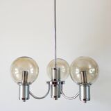 Lustre trois branches, en chrome et globes en verre fumé, Design, 1970