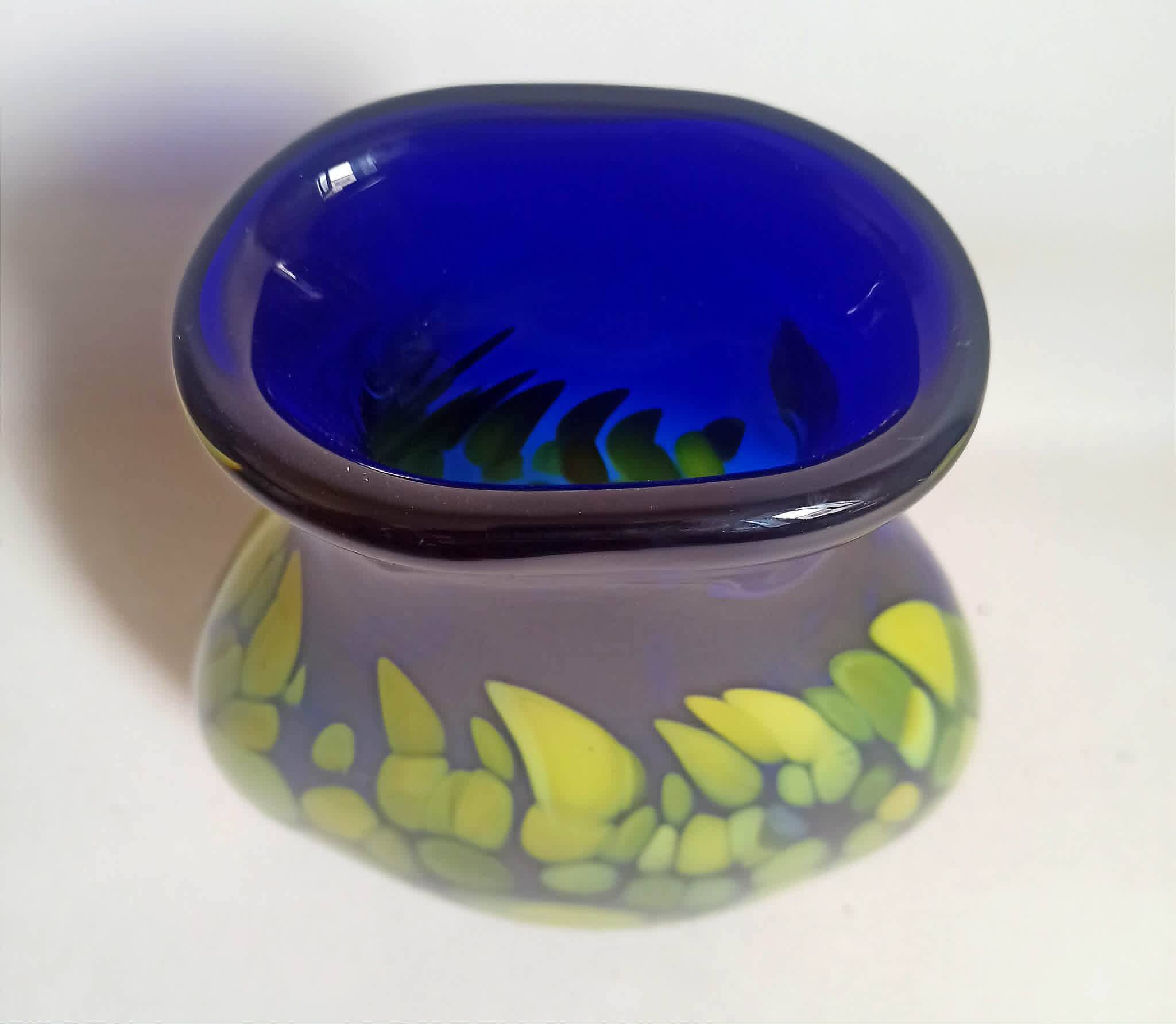 Cobalt blue vase with yellow inclusion Height 33 cm
