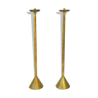 Pair of trendy gilded brass candlesticks
