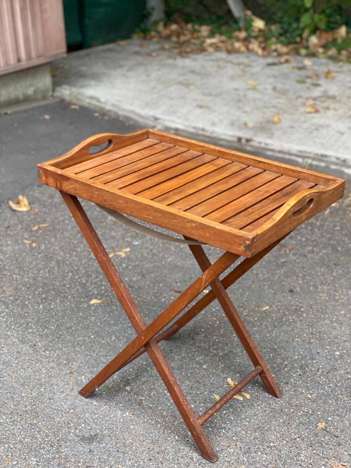Scandinavian folding serving trolley in solid wood 1980