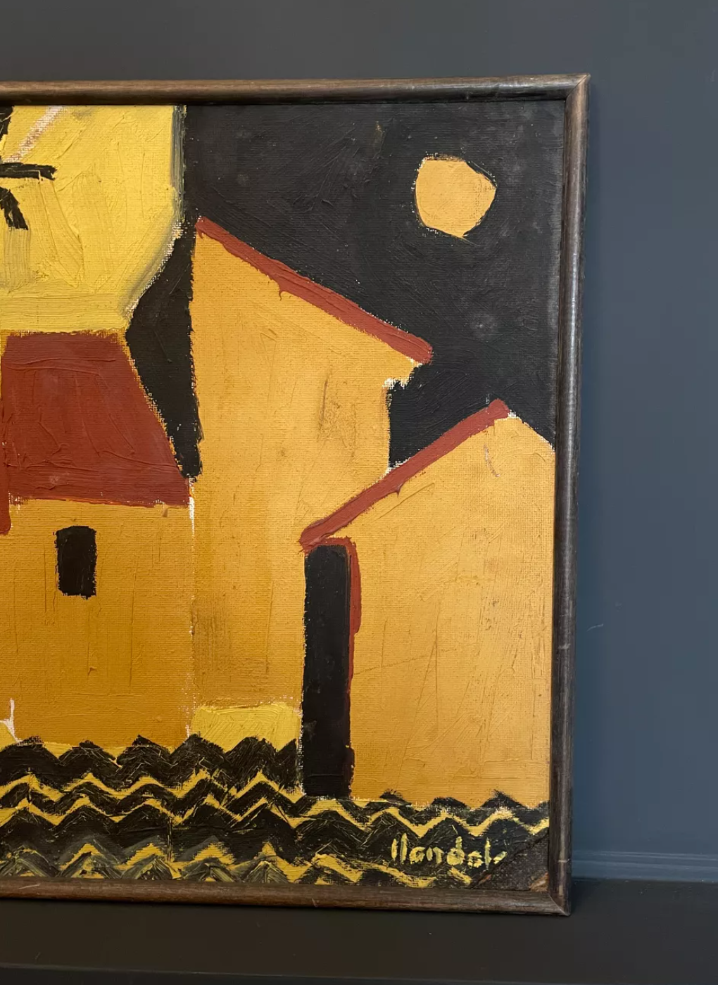 Oil on cardboard wood, France 1960 vintage