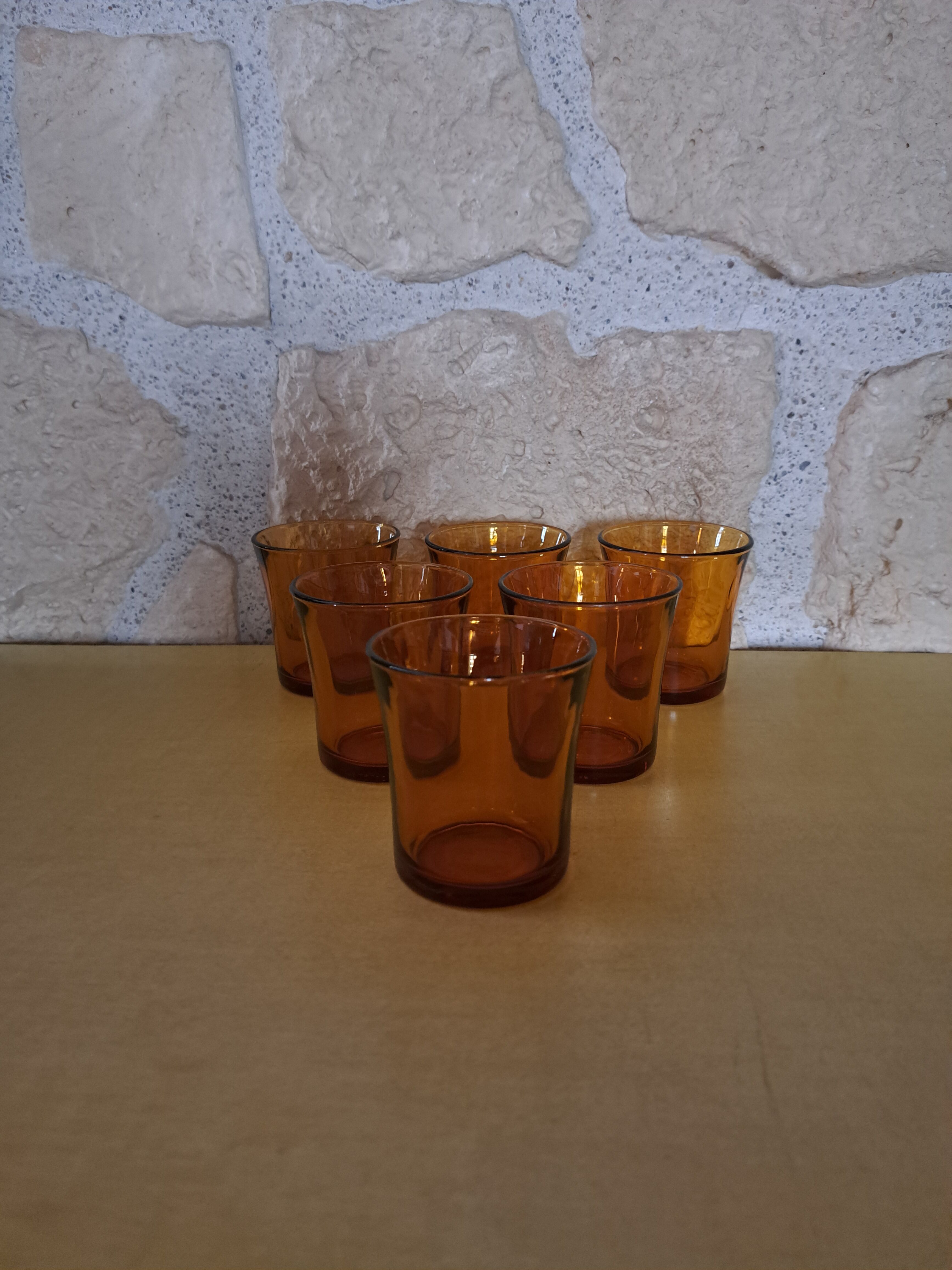 6 Duralex orange water glasses