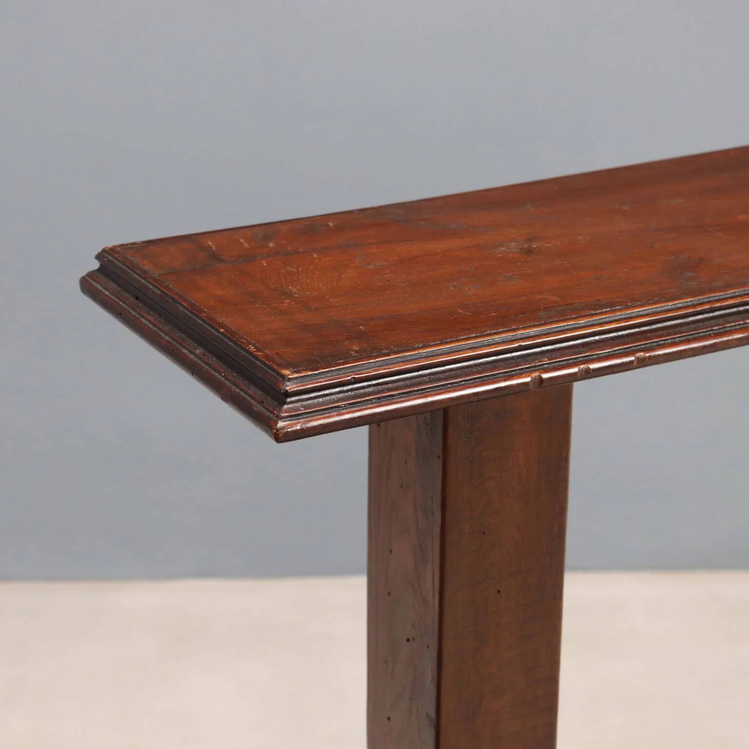 Antique console in stained oak and walnut, Italy, early 20th century.