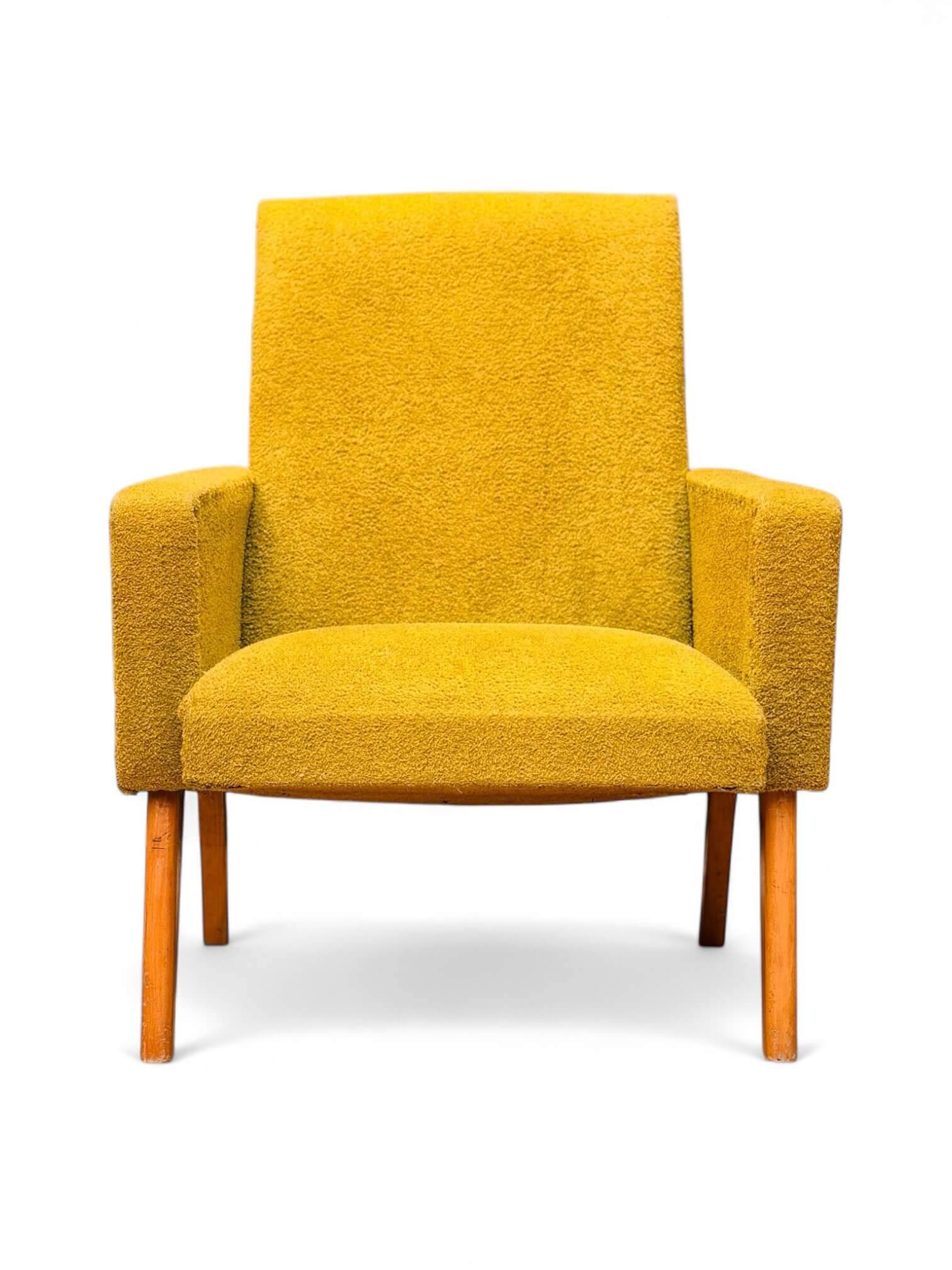 Vintage 60s armchair in cumin yellow terry fabric