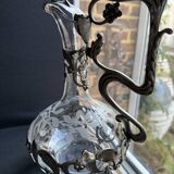 Ewer – Engraved glass and silver-plated metal – Mistletoe decoration