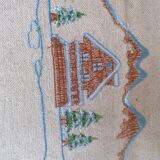 Nappe à the brodée decor montagne en lin et coton