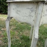 Small side table with walnut storage, patinated white shabby chipped