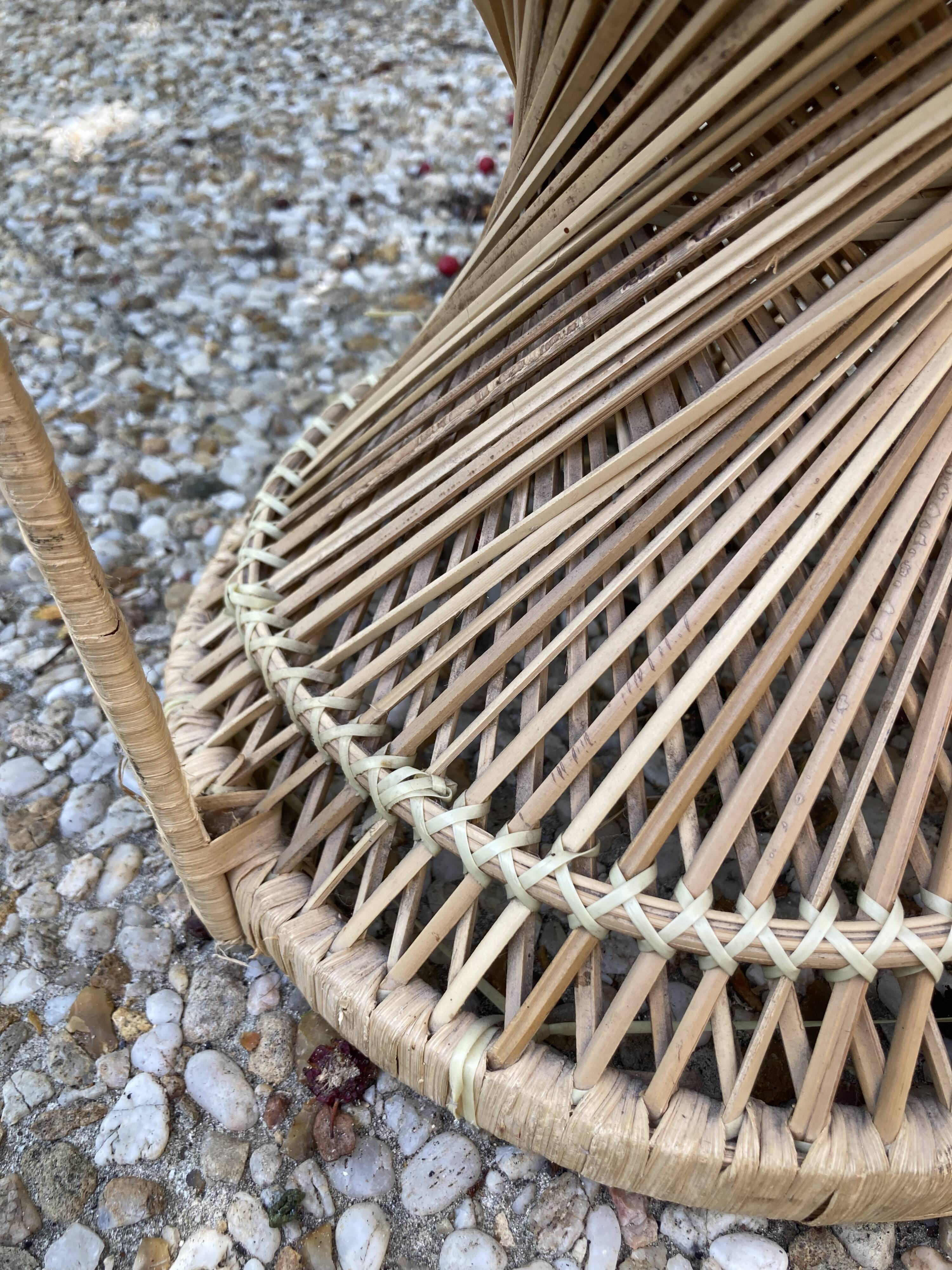 Set of 3 vintage rattan armchairs