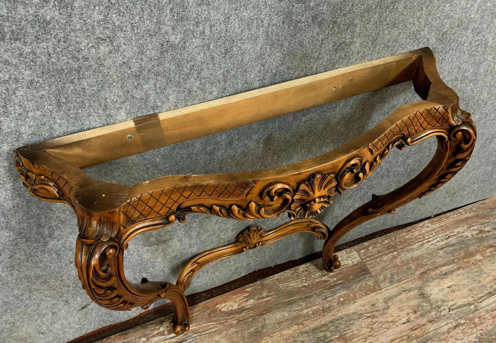 Louis XV Baroque console in natural wood with its mirror