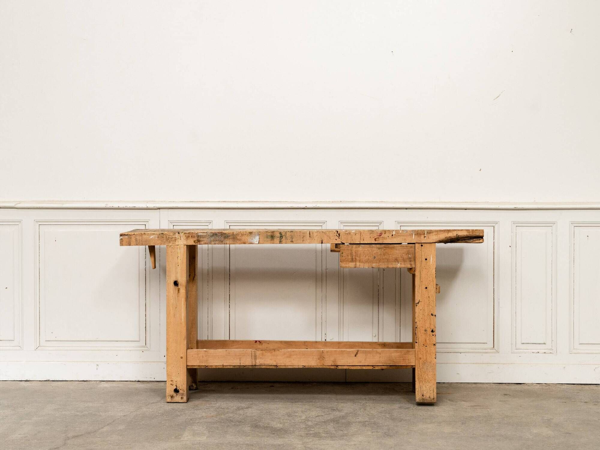Old small workbench with drawer, beautiful original patina, 1920.