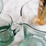 Set of 6 handle glasses and 1 puffed glass jug