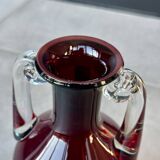 Vase HSK Tarnowiec – Ruby glass amphora with transparent handles – Vintage Art Konstglas