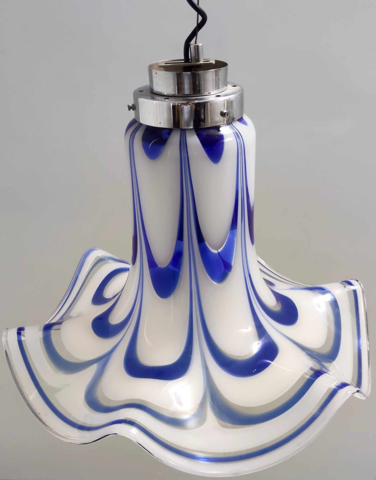 Postmodern blue & white murano glass pendant lamp