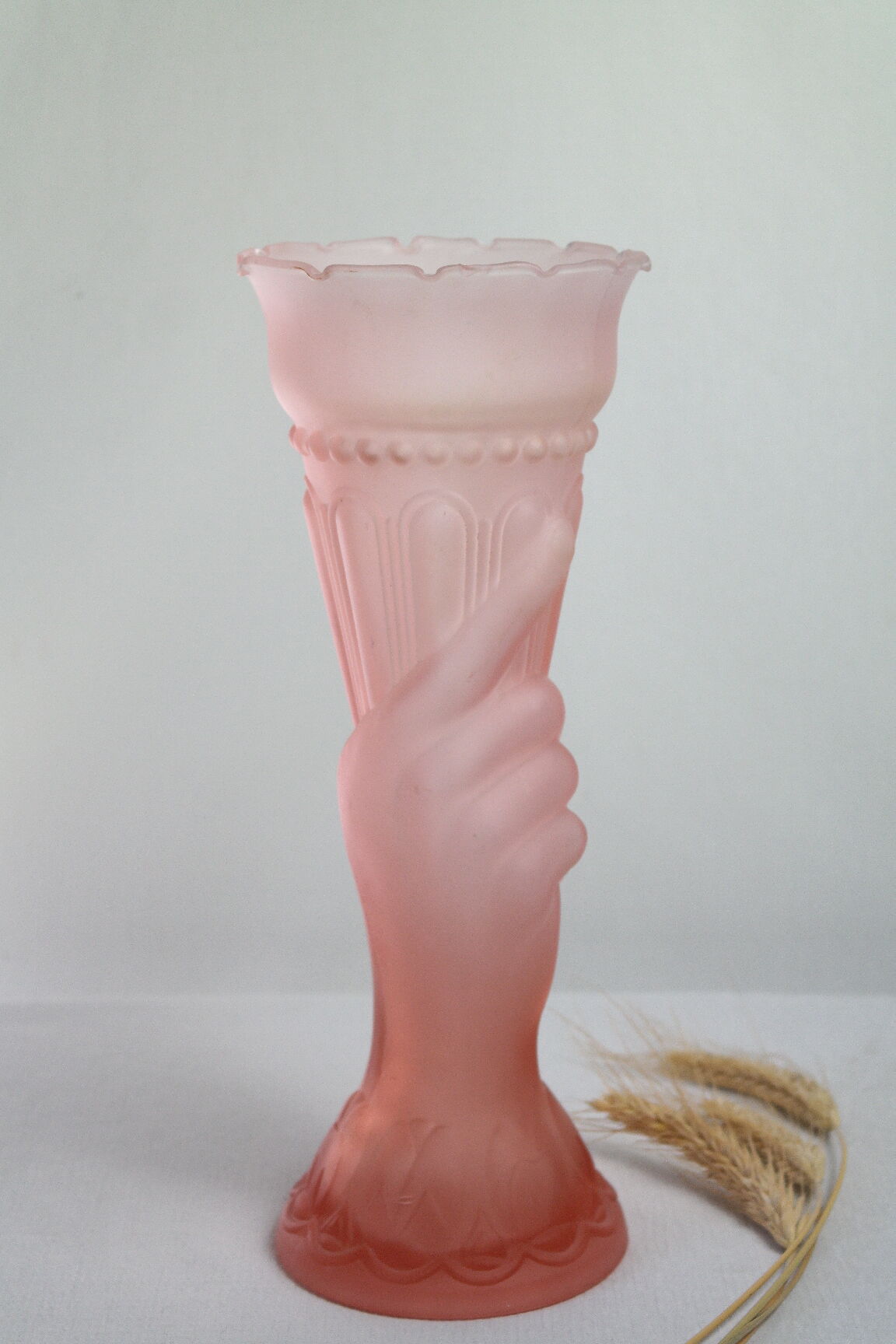 Art Deco vase, rose, hand-painted, frosted glass.