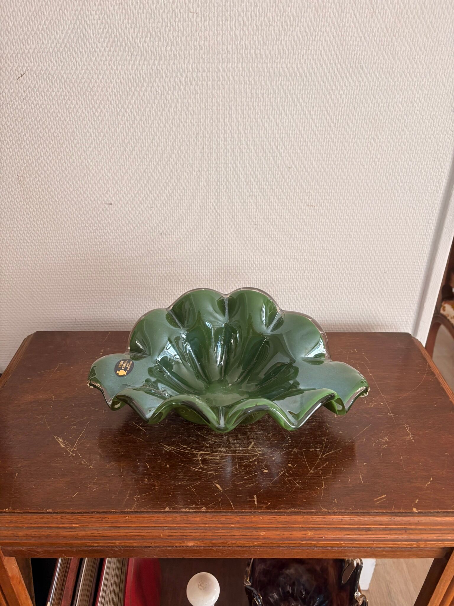 Corolla Cup Empty Pocket Bowl Murano Style Green Crystal