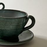 Handmade and signed glazed ceramic coffee cups, circa 1950.