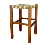 Wooden stool. Vintage stool. woven stool