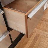 Meuble architecte acier inox chene et stratfie noir